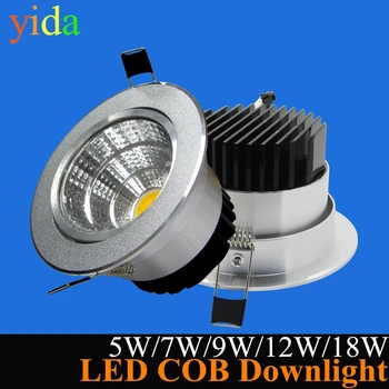 Nye Sølv Dæmpbar COB Downlight 5W 7W 9W 12W 18W LED Forsænket Loft Lys Spot Lampe, Hvid Varm hvid Indendørs Belysning