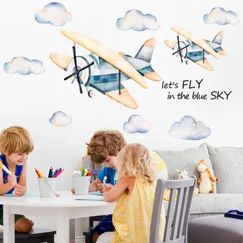 Flyve i himlen Wall Stickers til børneværelset Soveværelse Øko-venlige Vinyl vægoverføringsbilleder Tegnefilm Fly Vægmalerier Hjem Dekoration
