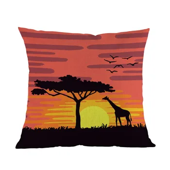 Orange Afrikanske Savanne Solnedgang Solnedgang Dyr Silhuet elefanter, Giraffer Smide pudebetræk Hjem Sofa Dekorative pudebetræk