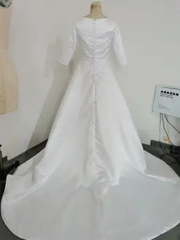 Billige Elegante dressses til bryllupper 3/4 Lange Ærmer Satin A-line Wedding Dress 2020 brudekjolen vestido de novia