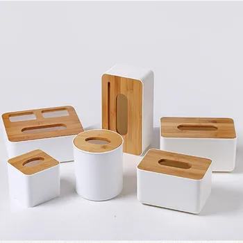 6 Farve Plast Tissue Box Bambus Cover Papir Rør Bærbare Køkkenrulleholder Europæiske Hjem Skuffe Skuffe Desktop Opbevaringsboks