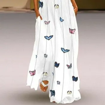 2020 kjole Kvinder Vintage Butterfly Trykt Sommer Kjole uden Ærmer Lommer Kjole Casual Løs Boho Lange Maxi Kjole Kleid hot