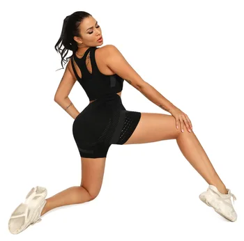 Jellpe Problemfri Yoga-Sæt Kvinder Hule Ud Yoga Shorts Legging Polstret Skulder Sports-Bh Fitness Workout Tøj Tøj Sportstøj