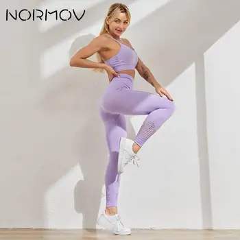 NORMOV Sport Kvinder 2 delt Sæt Yoga Passer Hule Solid Gym Tøj Sexet Yoga Bra Kører Sport Leggings Fitness-Sæt