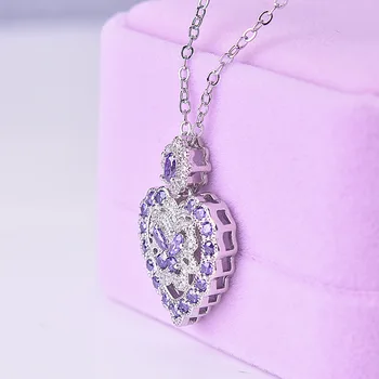 Sølv S925 Halskæde Hjerte Diamond øreringe til Kvinder Pierscionki Bizuteria Gemstone Smykker Vedhæng joyas diamant halskæde kvinder