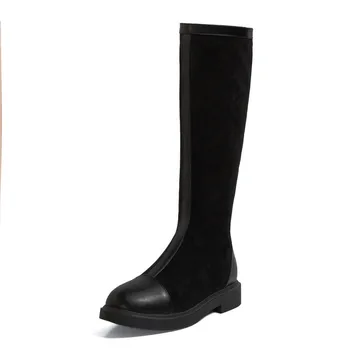 MORAZORA 2021 Nye ankomst kvinder støvler komfortable flcok vinter støvler med lav hæl firkantet tå sort abrikos farve knæ høje støvler