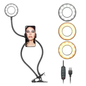 Neewer Selfie Ring Lys med Mobiltelefon Holder Stand for YouTube/TikTok/Live Stream/Selfie/Makeup, Fleksibel Svanehals Stå
