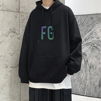 2020 nye farverige reflekterende hoodie super hot mode FG brev print Harbor style stor størrelse M-5XL for par mode versatil