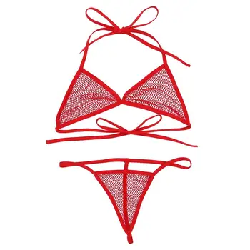 Kvinder Undertøj Fiskenet Se-gennem Bikini Bh Top med Matchende G-streng Sæt, Sexede Bikini Sæt Badedragt Kvinder Underwear Nattøj
