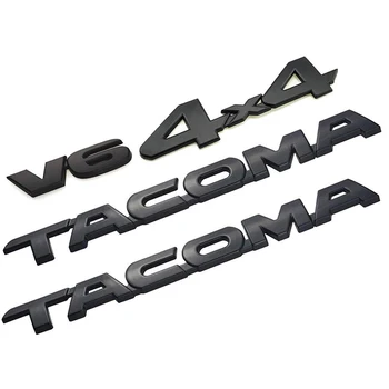 Sæt 4stk for Tacoma V6 4X4 Kuffert, Bil, Dør, Bagklap Emblemer Badge Decal for Toyota Tacoma (Mat Sort)