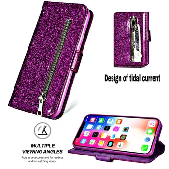 Glitter flip Læder Beslag tegnebog, Mobiltelefon Case for iPhone XS Antal XR X 10 iPhone 6 s 6S 7 8 Plus 360 Beskytte Luksus Cover