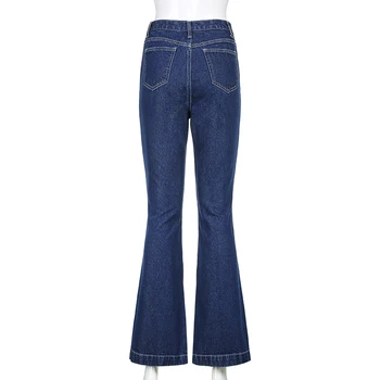 Darlingaga Vintage Højde Wasit Solid Jeans Slim-Knappen Foran Kvinders Flare Pants Casual Street Style Fashion Bukser Lange Denim