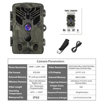 HC-810A 16MP 1080P Dyreliv Trail CameraHD PIR Motion Night Vision Kamera Fælde Infrarød Jagt Kameraer Udløse Tracking Cams