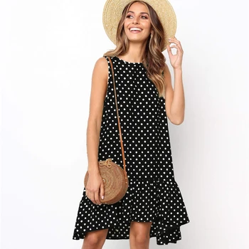 2020 sommer mode chiffon ærmer casual trykt polka dot pjusket kvindernes påklædning