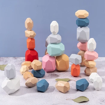 Baby Legetøj til Børn Træ-byggesten Farvede Sten Jenga Kreative Pædagogisk Legetøj Nordisk Stil Stabling Spil Rainbow Sten