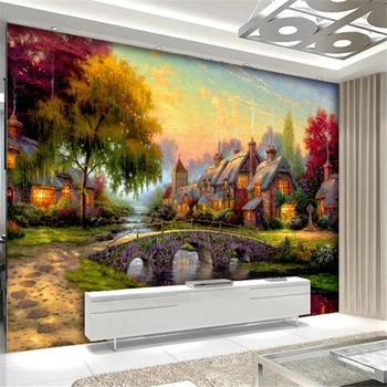 Brugerdefineret baggrund 3d vægmalerier HD hånd-malet Europæiske og Amerikanske fairyland land landskab maleri TV baggrund wall paper