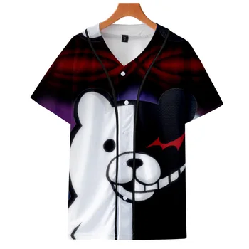Anime Danganronpa Monokuma Sort Hvid Bære 3D-Print Kort Ærme Hip Hop Løs Tee Shirt i Baseball Jersey Cosplay Kostume