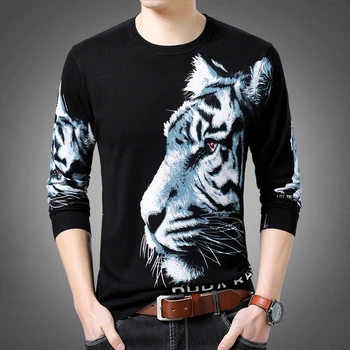 2020 Foråret Tiger Print Sweater For Herre Mode Pullover Mandlige Kazak Slim Fit Trække Homme Dyr Trykte Sweater For Herre Chompas Hombre