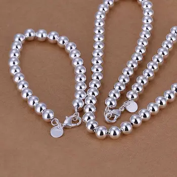 925 Sterling Sølv, med søde fine gaver til kvinder, dame bryllup kæde-perle-halskæde-armbånd-mode smykker Sæt S140