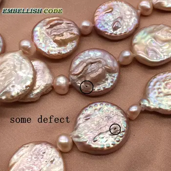 Stor statement halskæde fersken pink farve mønt perler 7mm lille barok perler naturlige ferskvands nearround Part Jewery