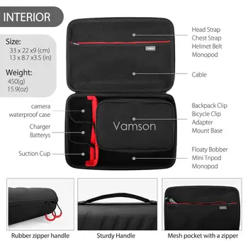 Vamson bæretaske til GoPro Hero 9 8 7 6 5/DJI Osmo/Insta360 One X Hårdt PU Shell DIY Beskyttende Rejse Sag opbevaringspose VP808