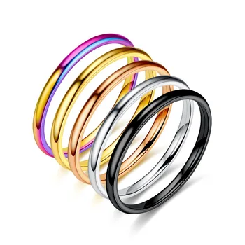 2mm Titanium, Rustfrit Stål Ring Glat Simpel Sort/Guld/Sølv Farve Bryllup Engagement Ringe Til Mænd, Kvinder, Par Smykker