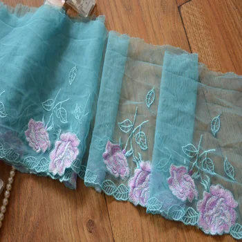 17CM Bredde (2yards/masse)2kinds af Embroide blå og pink Højde kvalitet lace fabrics broderede blonder trim041004
