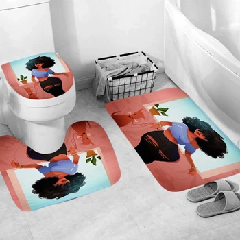 Kunst Pige Vandtæt badeforhæng Sexede Kvinder, Digital Print Badeværelse Indretning 4 delt Sæt Måtten Toilet Pad 180x180 cm