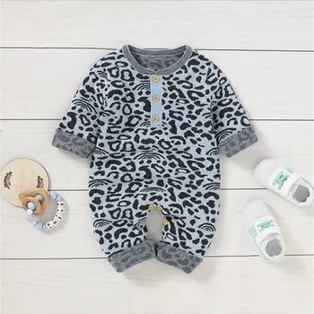 Baby Boy Tøj Efterår Og Vinter Baby Tøj Strikket Baby Dreng Sparkedragt Buksedragt Bomuld Leopard-Baby Jumpsuits Overalls Pige Romper