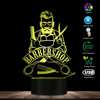 Barber Shop 3D Optisk illusion bordlampe Frisørsalon, Skønhedssalon LED Akryl Stereoskopisk Lys Fashion Farve Foranderligt Lampe