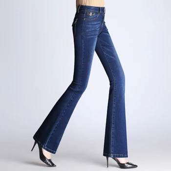 2020 New Høj kvalitet Mode Kvinder Flare Jeans med Stretch, Høj Talje Løfte Balder Bred Ben Palazzo Denim Bukser Forår, Efterår