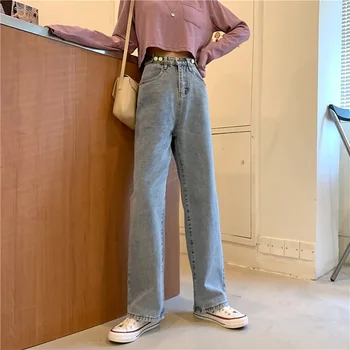 Jeans Kvinder Streetwear Løs Høj Talje Vintage Cowboy Kvindelige Bred Ben Denim Bukser Mode Bukser 2020 Efteråret Korea Piger