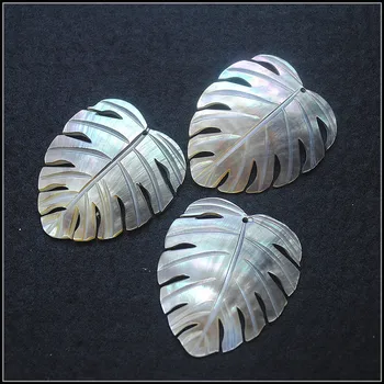 3pcs naturlige saltvand shell vedhæng, blad former sort shell beads45x38 hvid shell perler for kvinder halskæde gøre tilbehør