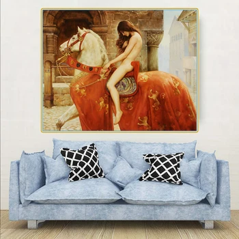 Citon John Collier《Lady Godiva》Lærred Kunst Olie Maleri Berømte Kunstværker Plakat Billede Wall Decor Hjem Stue Dekoration