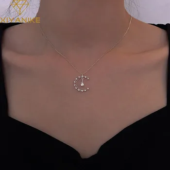 XIYANIKE Kreative Design 925 Sterling Sølv Mousserende Hule Månen Zircon Halskæde til Kvinder, Par, Elegant Party Smykker Gaver