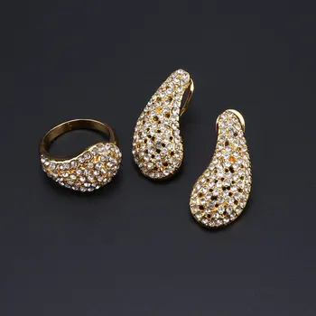 Guld Farve Smykker Sæt Vand Dråbe Vedhæng Dubai Kostume Smykker Afrikanske Enkel Og Elegant Halskæde Øreringe Armbånd Ring Set