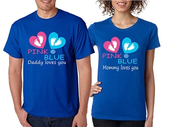 Pink Blå Far og Mor Elsker Dig, Køn Afsløre Barsel T-shirts Være om, At En Far og En Mor, der Matcher Familiens T-Shirts