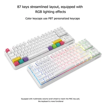 K870T Type C+Bluetooth 3.0 Dual Mode Trådløse Tastatur 87 Taster RGB Mekanisk Skifte Tastaturet Til Bærbare PC, ipad, Telefon Notebook