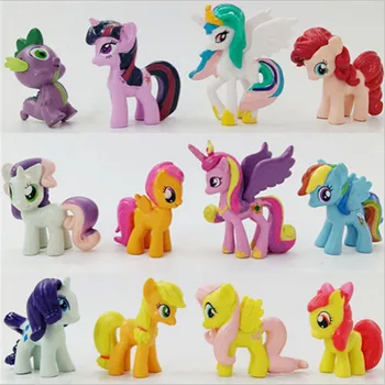 12pcs/masse PVC-3-5cm Søde Hest, Action Figurer, Legetøjs Dukke Jorden Ponyer Pegasus Alicorn Bat Ponyer Figur Gave til Pige