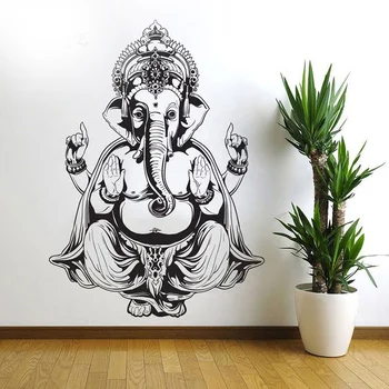 Vinyl Elefant Gud Yoga Wall Sticker Boheme-Stil, Soveværelse, Stue Decal Buddha på Elefant Yoga Hinduistiske Mandala Kunst, Indretning HY331