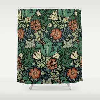 William Morris Compton Floral Art Nouveau-Mønster badeforhæng Vandtæt blomstrede Gardiner til Badeværelse Brusebad Med Krog