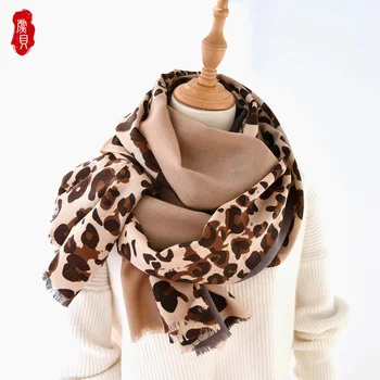 Uld Tørklæde kvinder med Leopard Print efterår og vinter tynde lange tørklæder varmt tørklæde sjal mode pashmina smarte gave til dame pige