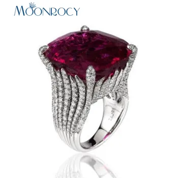 MOONROCY CZ Red Crystal Ringe Sølv Farve, Geometri Part Vielsesring til Kvinder, Piger Årgang Gave Smykker Engros