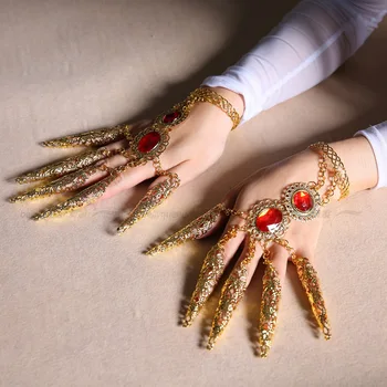 Golden Mavedans Finger Sæt Indisk Dans Diamant Guld Lange Fingre Mavedans, Tilbehør Mavedanser Smykker Armbånd