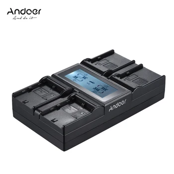 Andoer LP-E6 LP-E6N NP-F970 4-Kanal Digital Kamera Batteri Oplader LCD-for Canon 6D 7DII 80D 5D Serie Sony NP-F550 F750 osv.