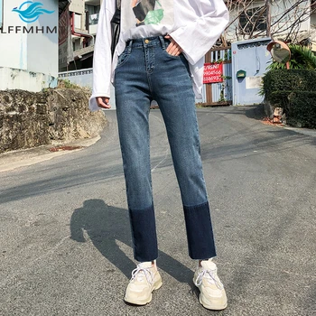 Kvinder Efterårets Trendy Høj Talje Koreanske Version Jeans Vilde Casual Løs Simpel Ankel Længde Straight Pipe Gradient Smarte Denim Bukser