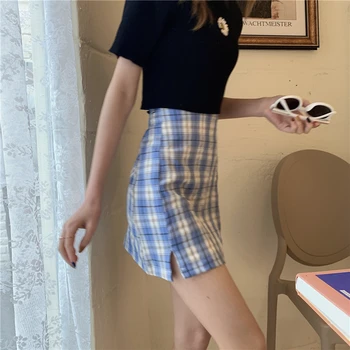 Summer Harajuku Plaid Blyant Nederdele Dame Høj Talje Mini Nederdele Foring Med Shorts 2020 koreanske Streetwear Vintage Sexet Nederdel