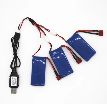 3PCS 7.4 V 1500mAh Lipo batteri Med USB-Oplader Til FT009 RC Båd 12428 batteri Lipo 2S 7.4 V 1500 mah 903462 2S JSO SM T-PLUG