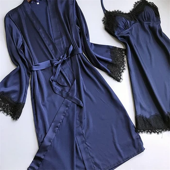 Kvinder robe brude gevandter med brystet puder strappy nightdresses sommer is silke klæder to-stykke med hjem service morgenkåbe peignoir