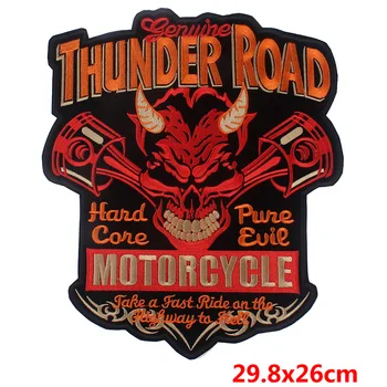 Stor størrelse thunder road Devil Chopper Patches Motorcykel Biker Stryg-på-skull Patch MC racing motor biker for pels vest
